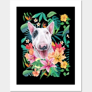 Tropical White and Black Bull Terrier Posters and Art